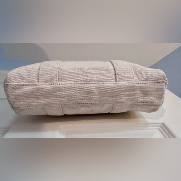 Tory Burch Cream Canvas Mini Mercer Tote with Navy Logo - Picture 9 of 10